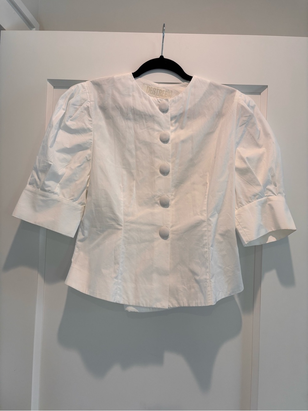 White Puff Sleeve Button-Front Blouse